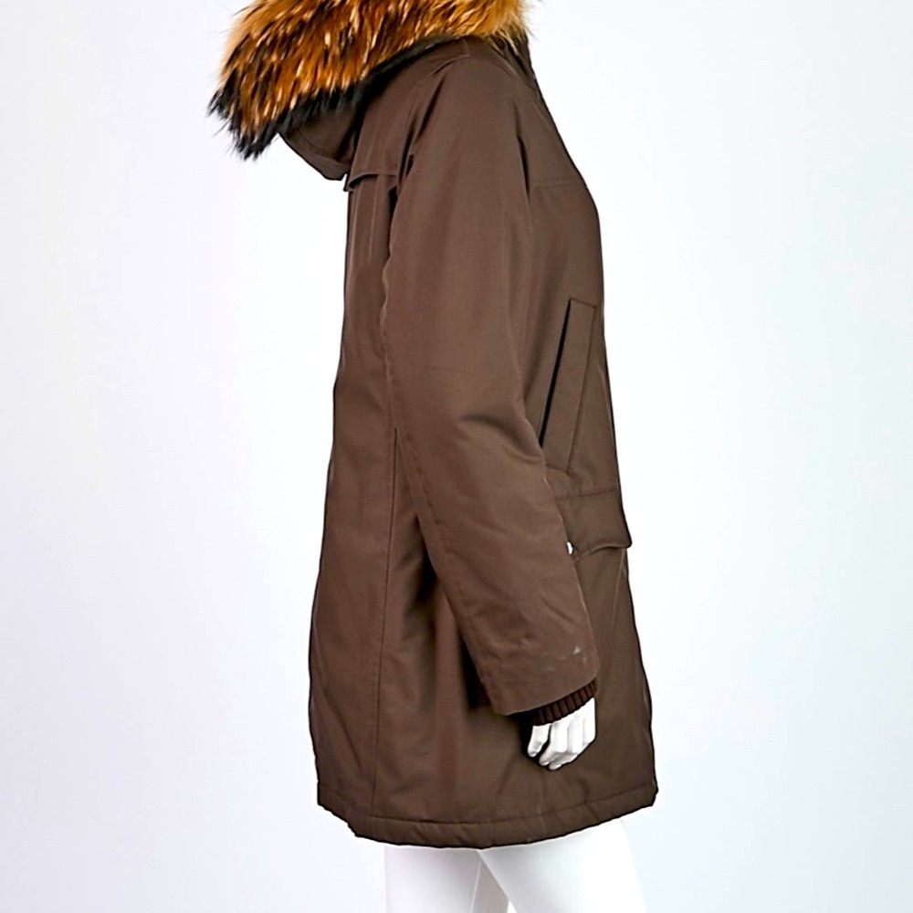 BURBERRY LONDON, Brown, Real Fur Trim Babthorpe Parka Jacket Size M